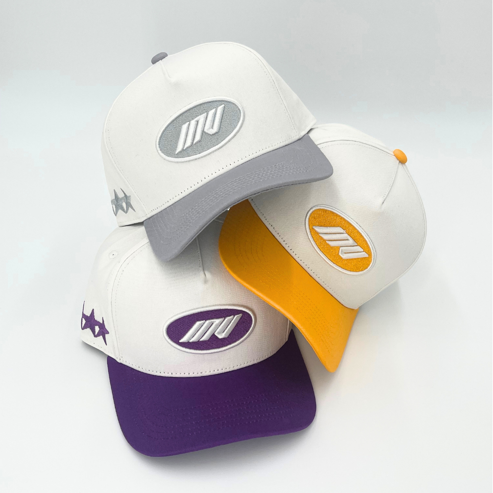 Invincible Exclusives INV Staple Logo Snapback || White / Gray / purple / yellow