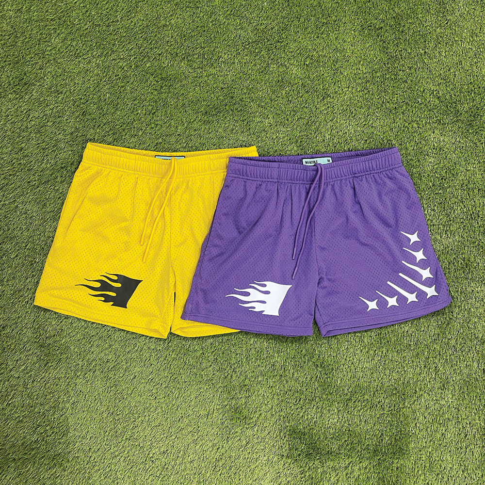 Staple Mesh Shorts || Purple + Yellow Gold - Invincible Exclusives Streetwear