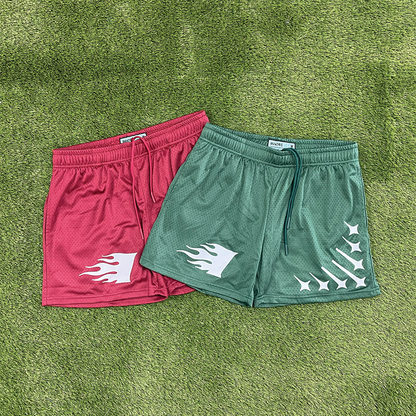 Invincible Exclusives Staple Mesh Shorts || Green and Burgundy