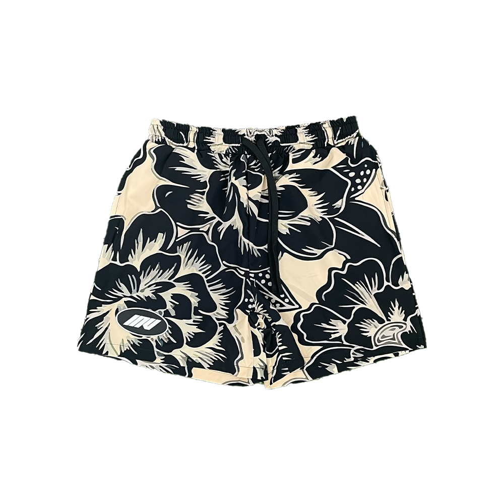 Tropic Flower Swim Shorts || Black - Invincible Exclusives Mens Swimwear