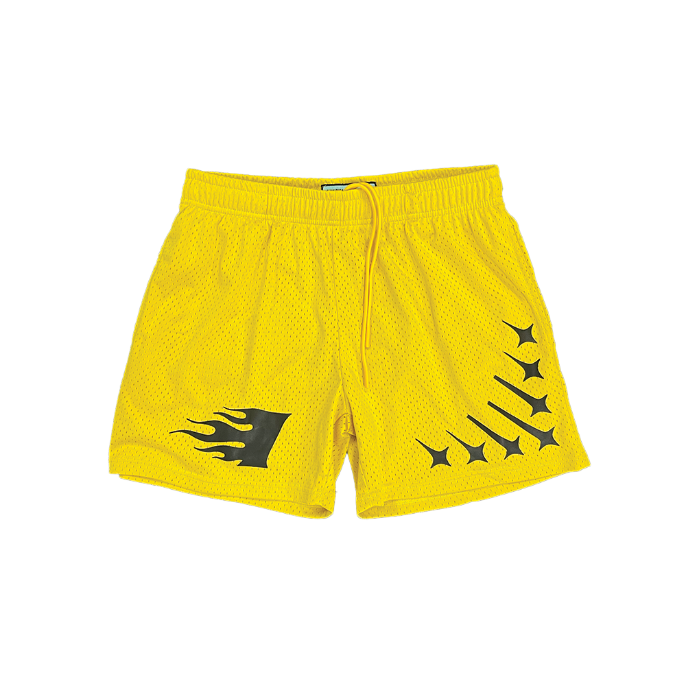 Staple Mesh Shorts || Yellow Gold - Invincible Exclusives Streetwear 