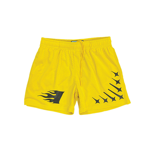 Staple Mesh Shorts || Yellow Gold - Invincible Exclusives Streetwear 