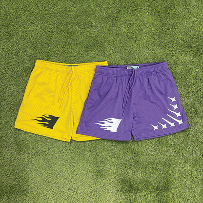 Staple Mesh Shorts || Purple + Yellow Gold - Invincible Exclusives Streetwear 