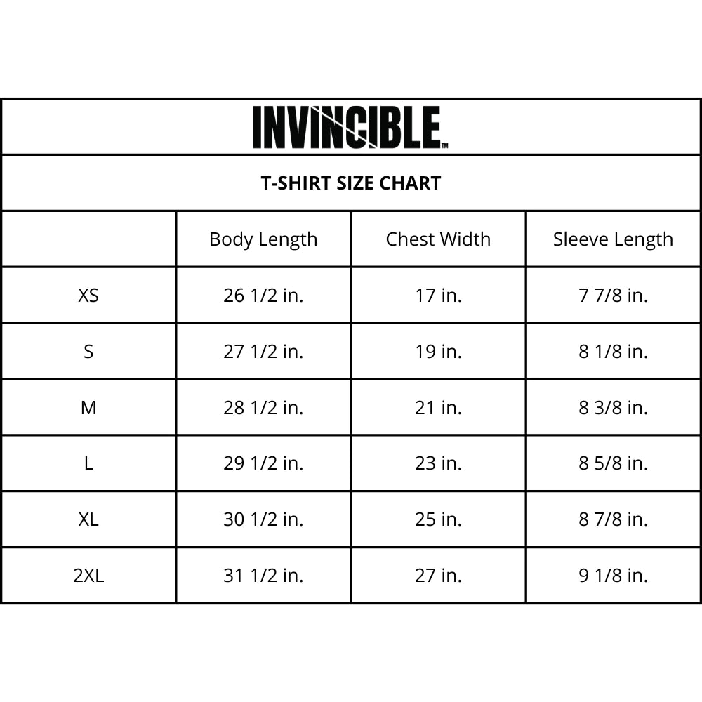 Invincible T-Shirt Size Chart